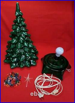 Vintage 19 Holland Mold Lighted Ceramic Christmas Tree On Green Base Music Box