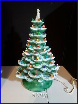 Vintage 19 Illuminated Ceramic Flocked Christmas Tree with Lights & Music Box