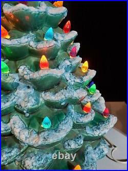Vintage 19 Illuminated Ceramic Flocked Christmas Tree with Lights & Music Box
