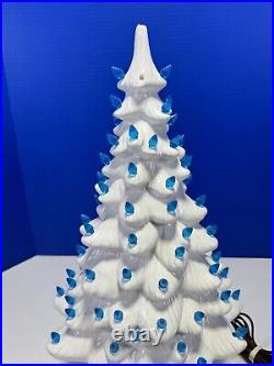 Vintage 19 Pearl White Ceramic Light Christmas Tree with Music Box