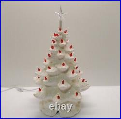 Vintage 19 WHITE Lighted Musical SILENT NIGHT Ceramic Christmas Tree w bulbs