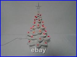 Vintage 19 WHITE Lighted Musical SILENT NIGHT Ceramic Christmas Tree w bulbs