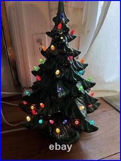 Vintage 19 inch Ceramic Christmas Tree With Some Lights & Base
