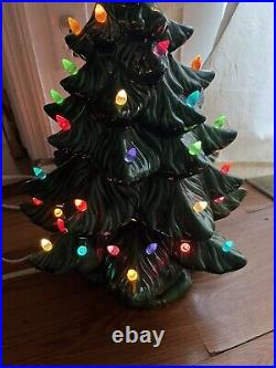 Vintage 19 inch Ceramic Christmas Tree With Some Lights & Base