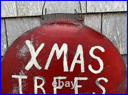 Vintage 1920's Original Xmas Trees $1.25 Metal 2 Sided Advertising Sign Folk Art