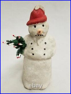 Vintage 1920's Paper Mache Snowman with Tree 7 Tall Germany
