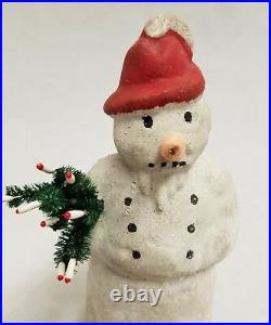 Vintage 1920's Paper Mache Snowman with Tree 7 Tall Germany