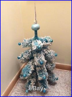 Vintage 1940-50's Baby Blue Flocked Bottle Brush Tabletop Christmas Tree