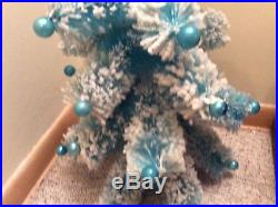 Vintage 1940-50's Baby Blue Flocked Bottle Brush Tabletop Christmas Tree