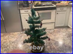 Vintage 1940's Bottle Brush Christmas Tree with Ornaments & Musical moving Stand