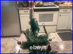 Vintage 1940's Bottle Brush Christmas Tree with Ornaments & Musical moving Stand