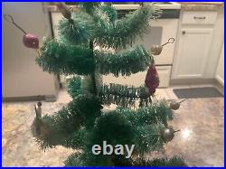 Vintage 1940's Bottle Brush Christmas Tree with Ornaments & Musical moving Stand