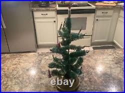 Vintage 1940's Bottle Brush Christmas Tree with Ornaments & Musical moving Stand