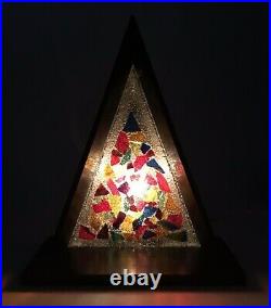 Vintage 1950's CHRISTMAS Tree Nativity Stained Glass Triangle Wood Music Box MCM