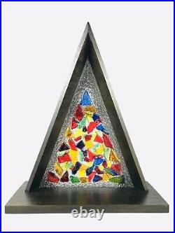 Vintage 1950's CHRISTMAS Tree Nativity Stained Glass Triangle Wood Music Box MCM