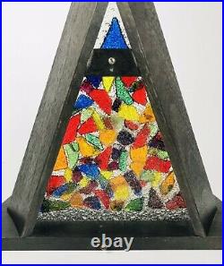 Vintage 1950's CHRISTMAS Tree Nativity Stained Glass Triangle Wood Music Box MCM