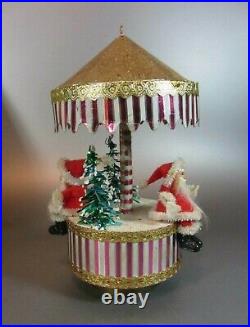 Vintage 1950's Christmas Musical Merry Go Round Santa tree Carousel Revolving