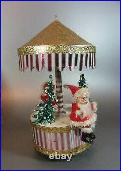 Vintage 1950's Christmas Musical Merry Go Round Santa tree Carousel Revolving