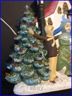 Vintage 1950's Christmas Tree & Caroling Light Up Music Atlantic Mold A414 WORKS