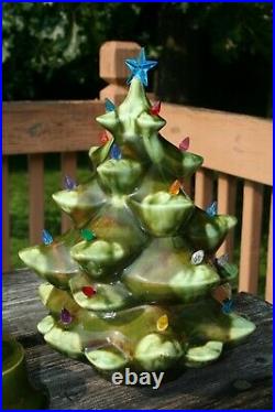 Vintage 1950's Mallory Jamar Ceramic Christmas Tree 14 1/2 3 Piece Very Rare