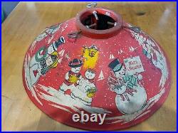 Vintage 1950's RED Tin Litho 20 Coloramic Christmas Tree Stand Snowman Snowmen