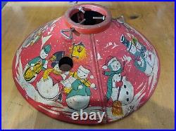 Vintage 1950's RED Tin Litho 20 Coloramic Christmas Tree Stand Snowman Snowmen