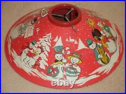 Vintage 1950's Red Tin Litho 20 Coloramic Christmas Tree Stand Snowman Snowmen