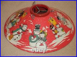 Vintage 1950's Red Tin Litho 20 Coloramic Christmas Tree Stand Snowman Snowmen