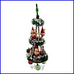 Vintage 1950s Chenille Elf Christmas Tree With Candles & Glass Ornaments Japan