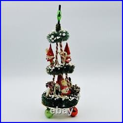 Vintage 1950s Chenille Elf Christmas Tree With Candles & Glass Ornaments Japan