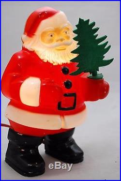 Vintage 1950s Christmas Glolite Santa Plastic Lighted Wall Plaque with Tree 7