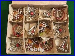 Vintage 1950s Glass Wire Tube Bead Christmas Tree Decorations Baubles Box Of 12
