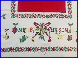 Vintage 1950s MCM Retro Atomic Christmas Tree Ornaments Tablecloth 51x61