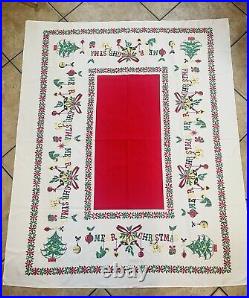 Vintage 1950s MCM Retro Atomic Christmas Tree Ornaments Tablecloth 51x61