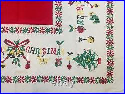 Vintage 1950s MCM Retro Atomic Christmas Tree Ornaments Tablecloth 51x61