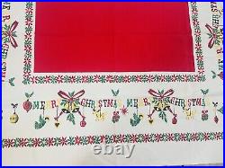 Vintage 1950s MCM Retro Atomic Christmas Tree Ornaments Tablecloth 51x61