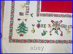 Vintage 1950s MCM Retro Atomic Christmas Tree Ornaments Tablecloth 51x61