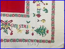 Vintage 1950s MCM Retro Atomic Christmas Tree Ornaments Tablecloth 51x61