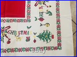 Vintage 1950s MCM Retro Atomic Christmas Tree Ornaments Tablecloth 51x61