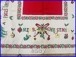 Vintage 1950s MCM Retro Atomic Christmas Tree Ornaments Tablecloth 51x61