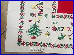 Vintage 1950s MCM Retro Atomic Christmas Tree Ornaments Tablecloth 51x61