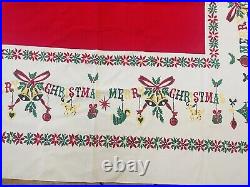 Vintage 1950s MCM Retro Atomic Christmas Tree Ornaments Tablecloth 51x61