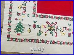 Vintage 1950s MCM Retro Atomic Christmas Tree Ornaments Tablecloth 51x61