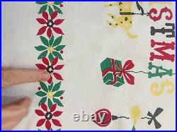 Vintage 1950s MCM Retro Atomic Christmas Tree Ornaments Tablecloth 51x61