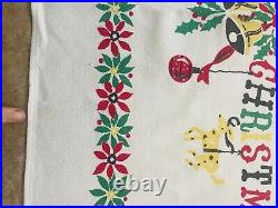 Vintage 1950s MCM Retro Atomic Christmas Tree Ornaments Tablecloth 51x61