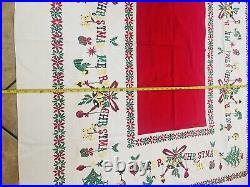 Vintage 1950s MCM Retro Atomic Christmas Tree Ornaments Tablecloth 51x61