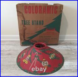 Vintage 1950s Red Litho Coloramic Ornaments Christmas Tree Stand withOriginal Box