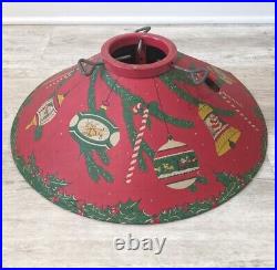 Vintage 1950s Red Litho Coloramic Ornaments Christmas Tree Stand withOriginal Box