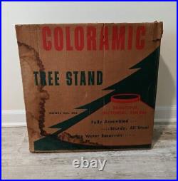 Vintage 1950s Red Litho Coloramic Ornaments Christmas Tree Stand withOriginal Box