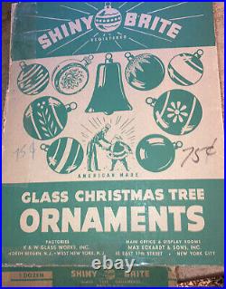 Vintage 1950s Shiny Brite Glass Christmas Tree Ornaments 12 MICA TREES WITH BOX